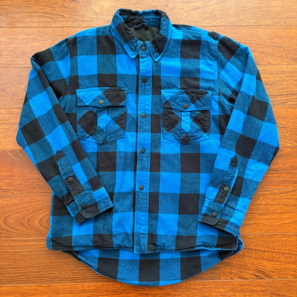 Z1R Mens Duke Shirt Size M Blue Black Buffalo Plaid Flannel Zip Up Moto Jacket